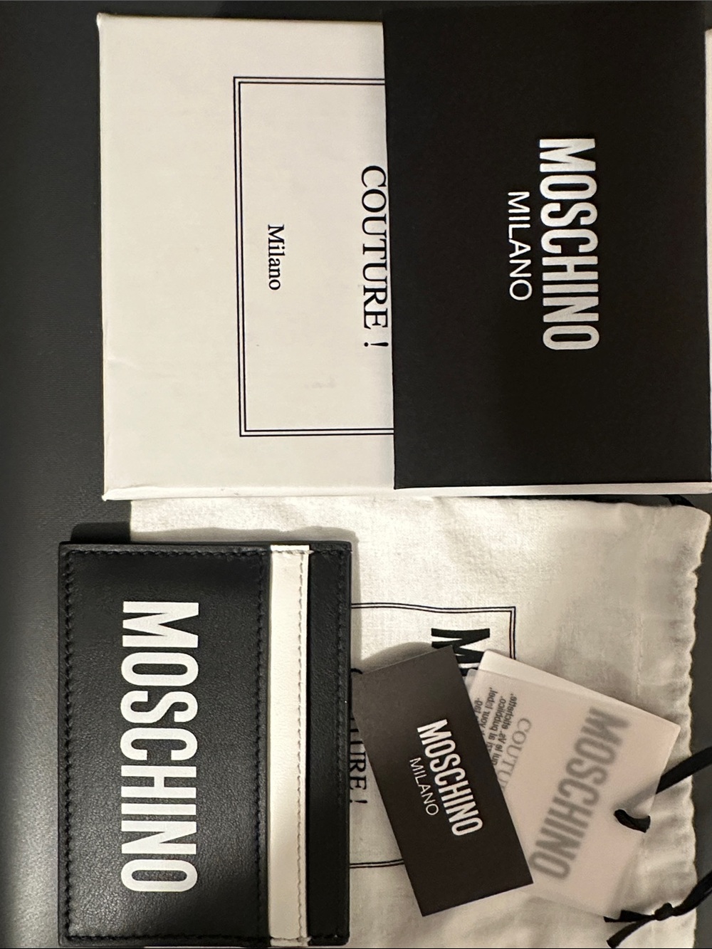 Moschino Black with White Logo Leather Card Case